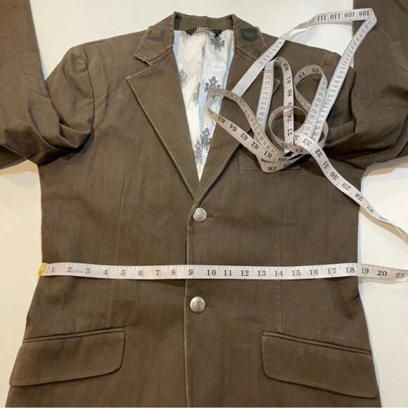 Hause of Howe Blazer Men’s Jacket Taupe Olive/Brown Pinstripe Goth Punk, Size 38 - Picture 12 of 13